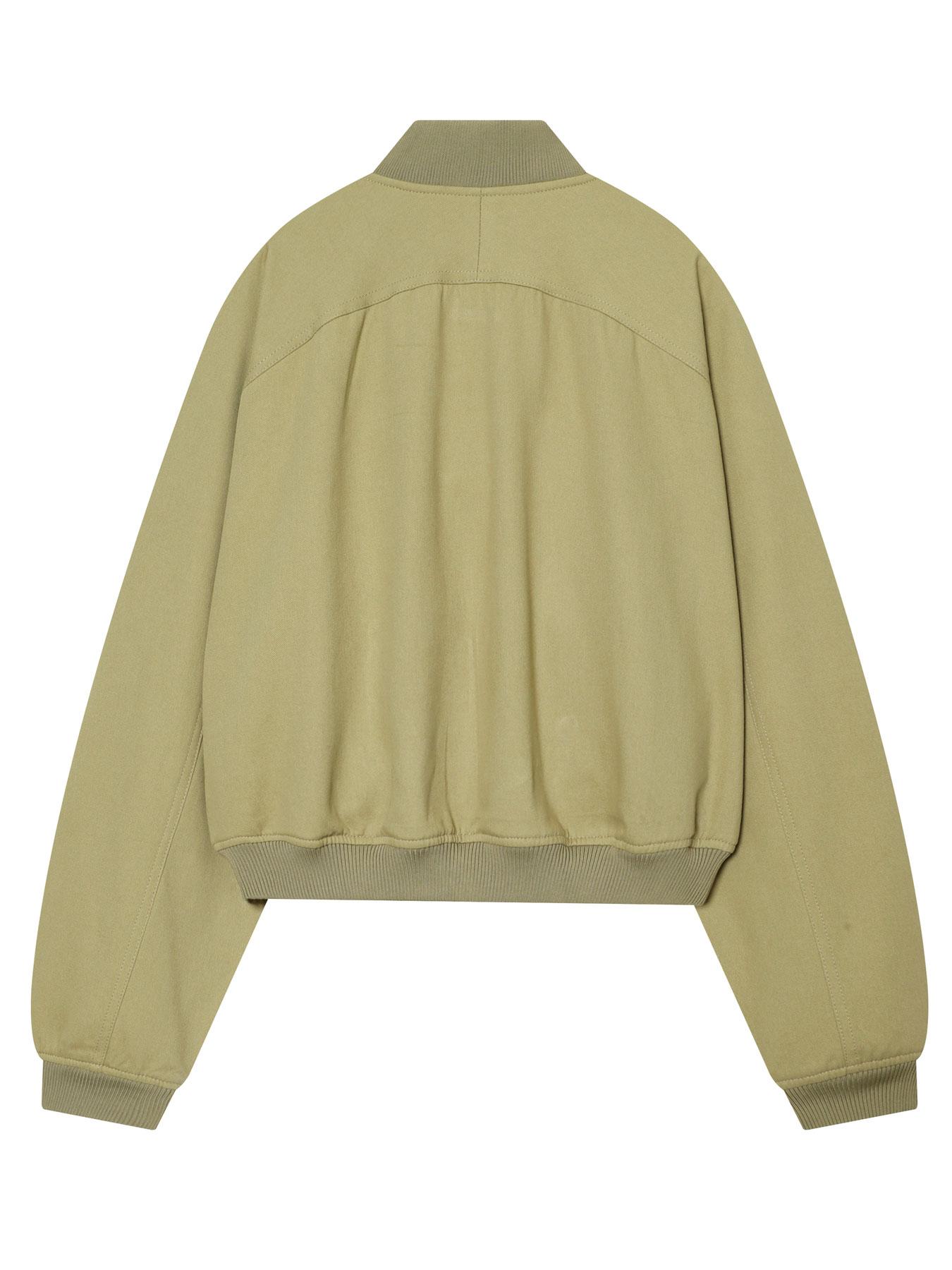 Women's Olive Green Loose Cropped Basic Bomber Jacket, Casual Zipper Coat, Vintage Casual Full-Zip Outerwear with Ribbed Collar & Cuffs, Side Pockets, Streetwear Layering Coat for Spring & Summer