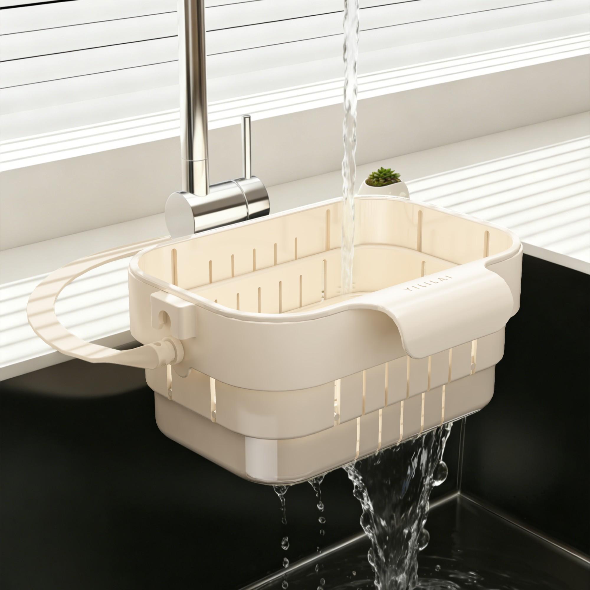 Foldable Adjustable Draining Basket, Keep Kitchen Counter Dry, Vegetable Washing Filter, Plastic Food Filter Accessory