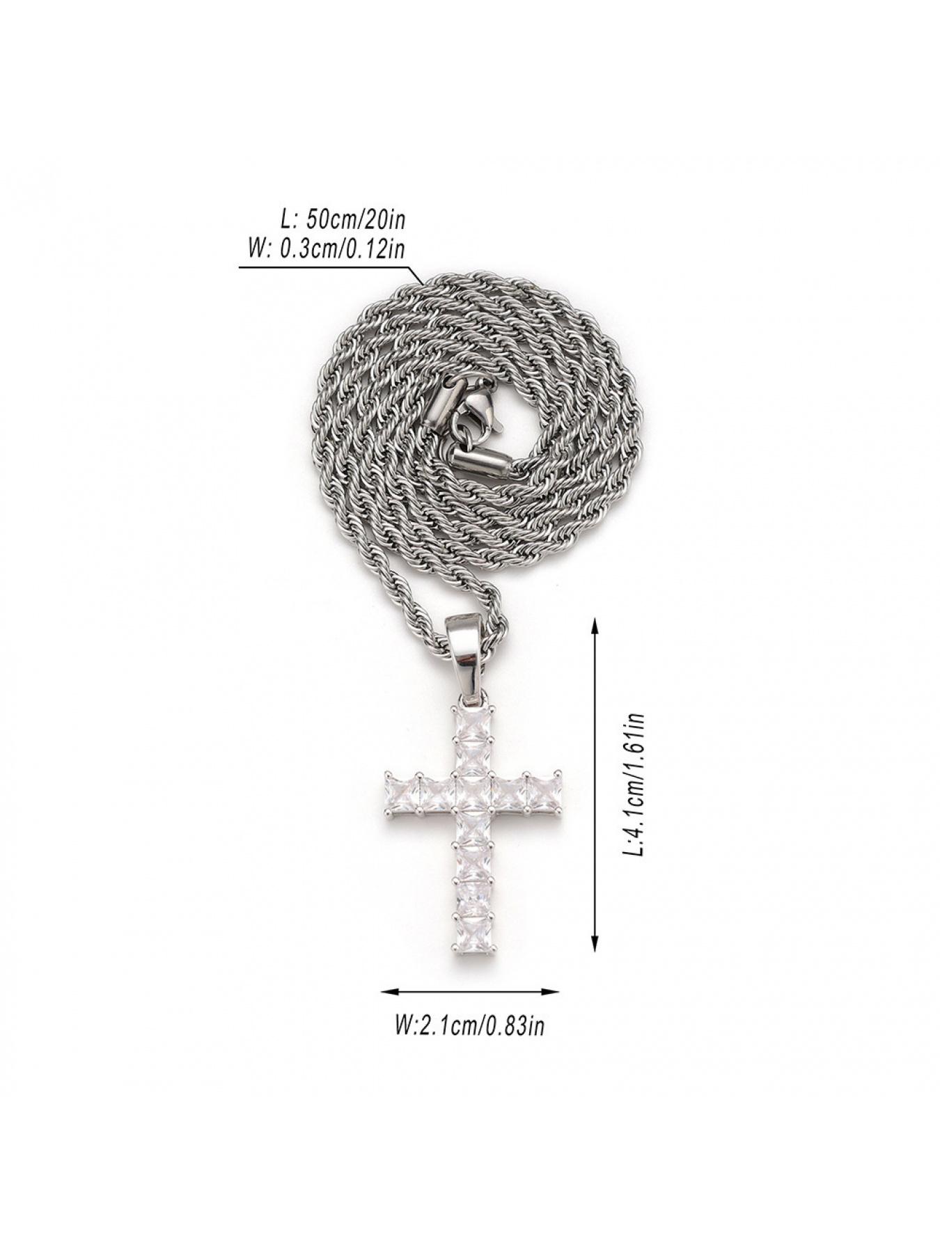 Cross necklace with copper inlay and zirconia cross pendant