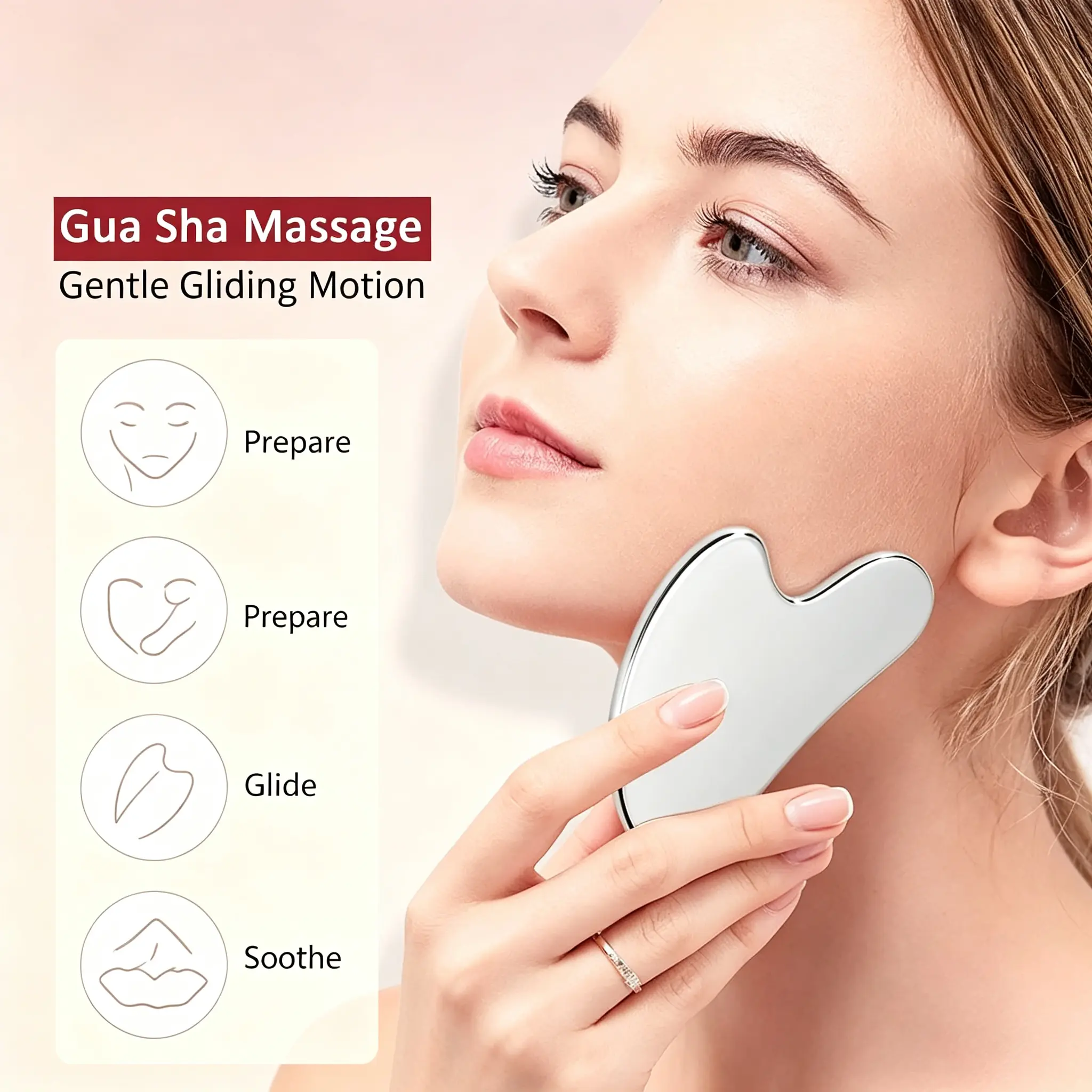 304 Stainless Steel Scraper, Facial Beauty Instrument, Facial Massage Metal Gua Sha Tools Skin Massage for Body Eyes Neck Massager with Travel Pouch Skin Care Gifts Self Care Tools