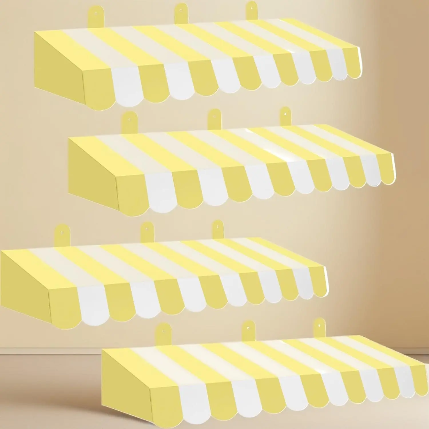 4Pcs Yellow 3D Striped Circus Awnings Decor, Carnival Tent Awning Wall Decoration, Circus Theme Party Supplies