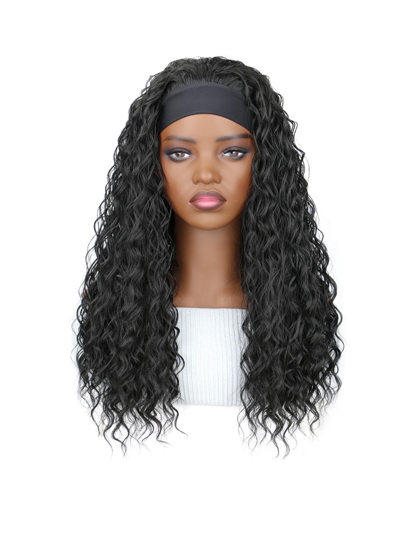 Deep Wave Headband Wig Synthetic Glueless No Lace Curly Wigs For Women Daily Wear Fluffy Effortless Wig