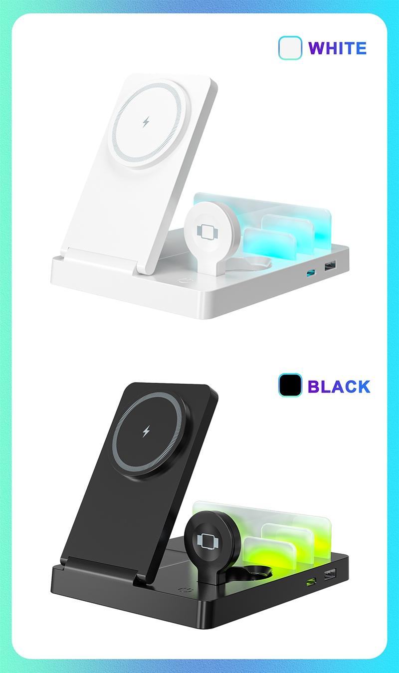 Smart Multi-Device Fast Wireless Charging Station, Foldable Charger Stand, Smart Charging Dock, Compatible with iPhone Samsung Series Apple Watch, Lightweight USB Design