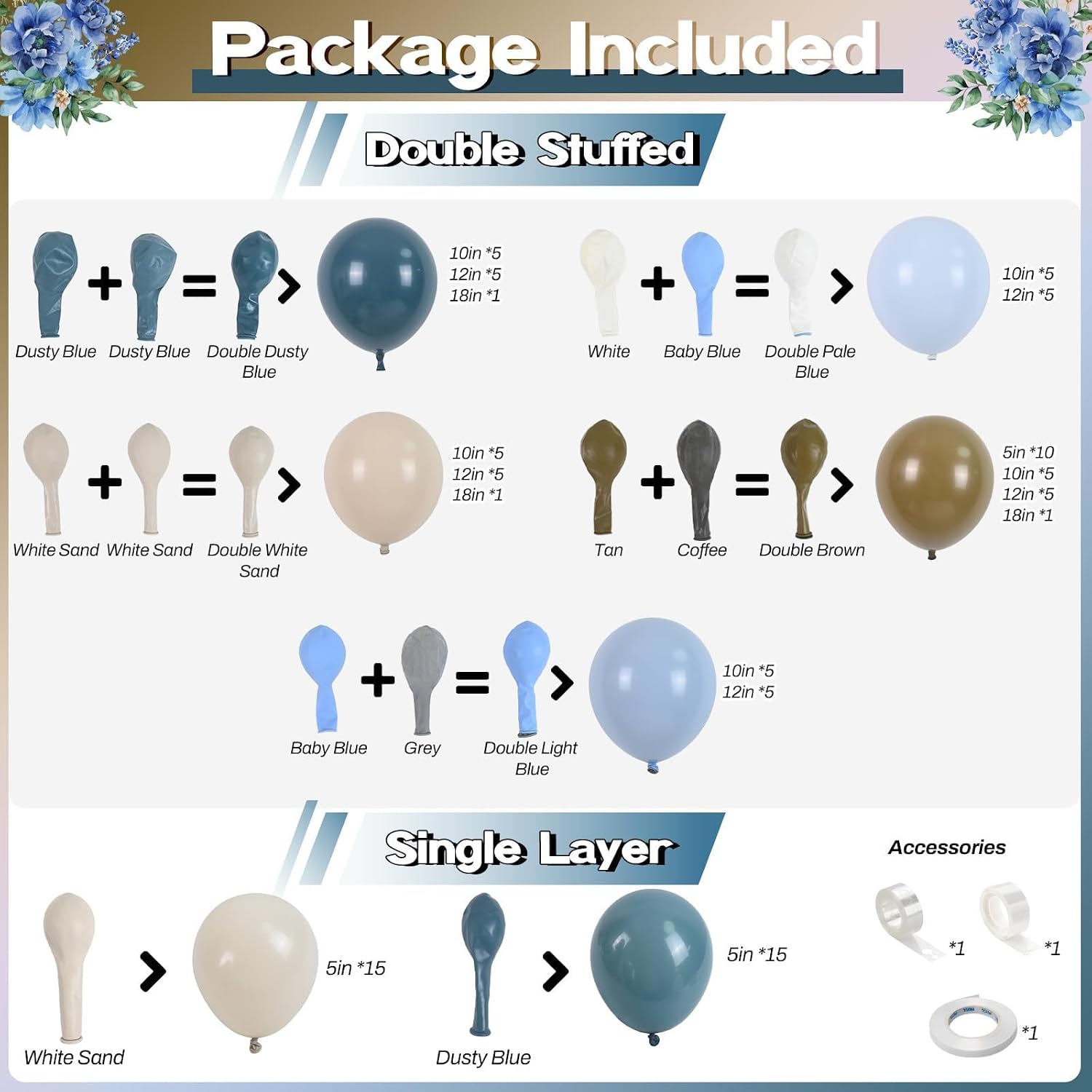 Double Stuffed Dusty Blue Brown Balloon Arch Kit, Neutral Balloon Garland Pastel  Blue Dark Brown White Sand Beige Tan Latex Balloons for Boys  Shower Teddy  Birthday Party Decorations