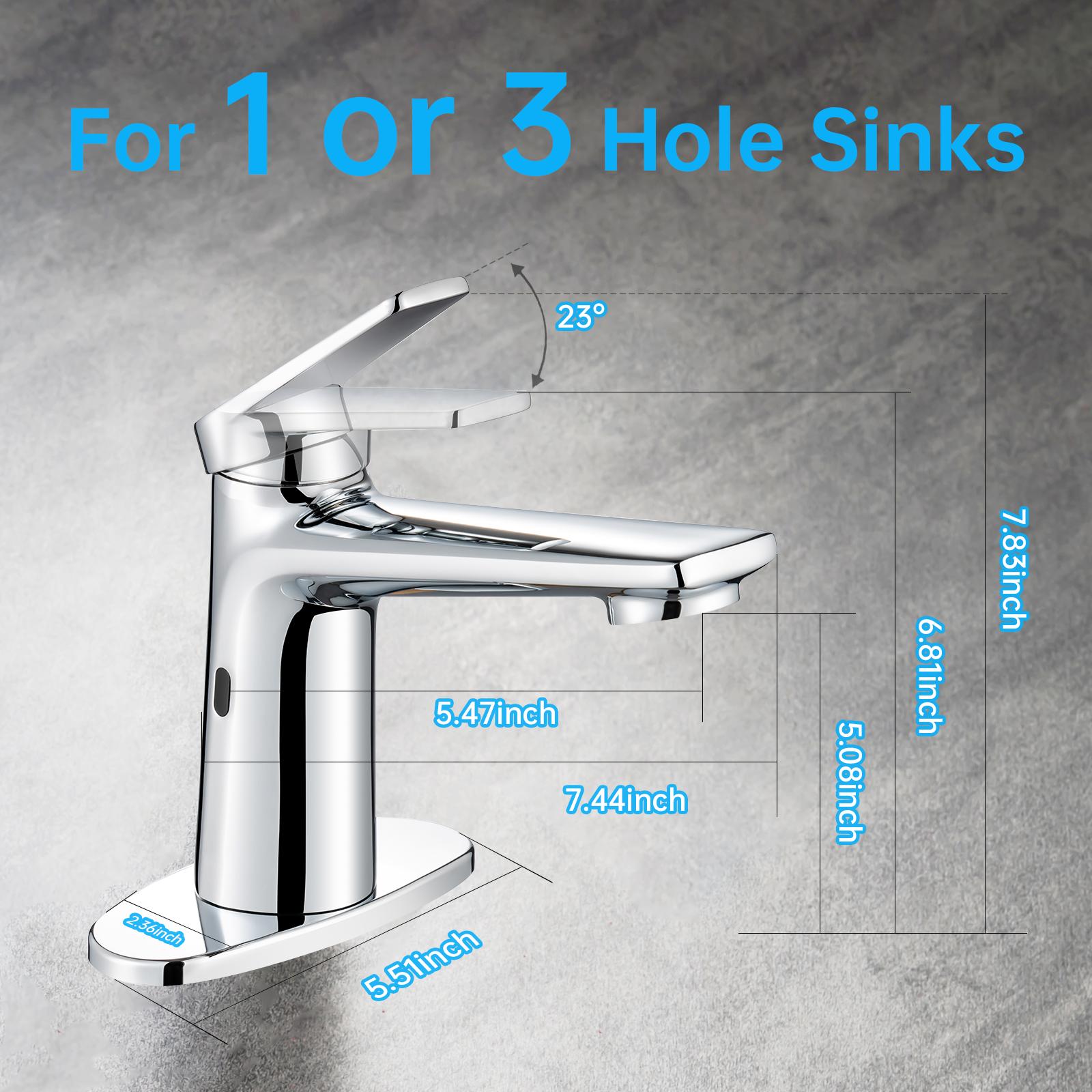 Goesmo Touchless Bathroom Faucet, Automatic Sensor Faucet for 1 or 3 Holes, Adjustable Temp & Flow, Brushed Nickel, Model 29100