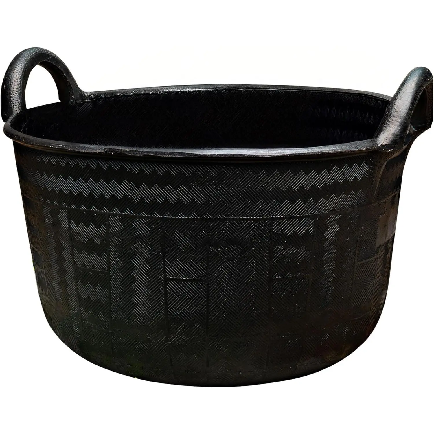 Large Bucket with Handles - 30L/8-Gal Natural Rubber Bucket - Multi Use Yard Waste Bin, Harvesting Basket for Gardening, or Utility Tub for Soaking and Washing Laundry (Black)