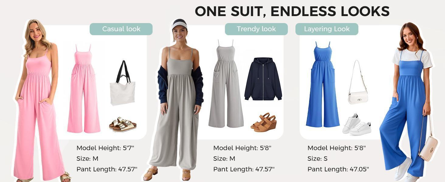 Imily Bela Womens Summer Jumpsuits One Piece Casual Loose Overalls Spaghetti Strap Wide Leg Rompers with Pockets Workout Outfits