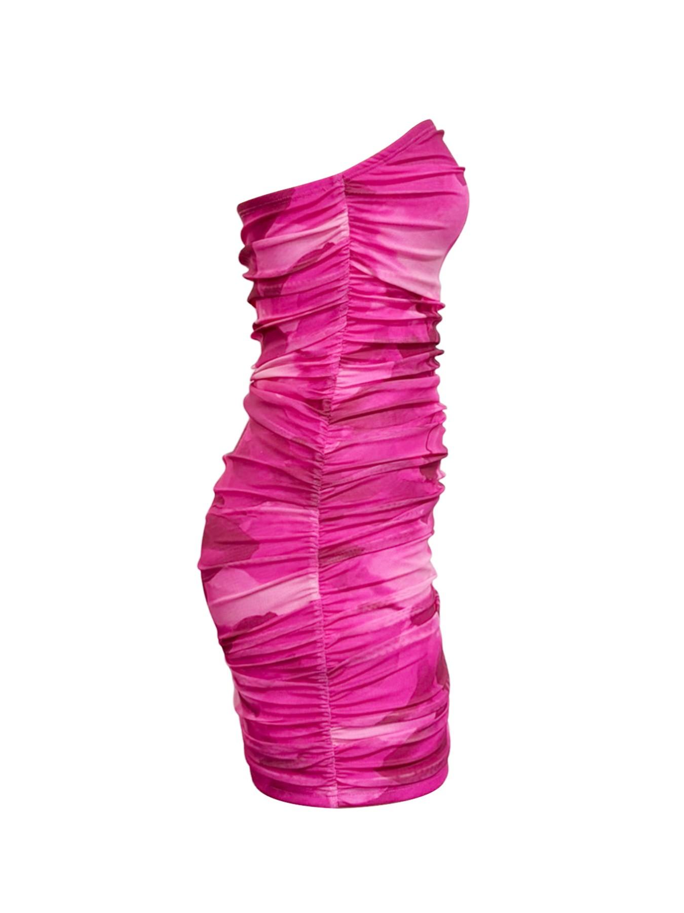 【LovelyWholesale】Women's Elegant Tie-Dye Ruched Crop Top Dress, Slim-Fitting Mini Dress, Sleeveless Fashionable for Casual Wear