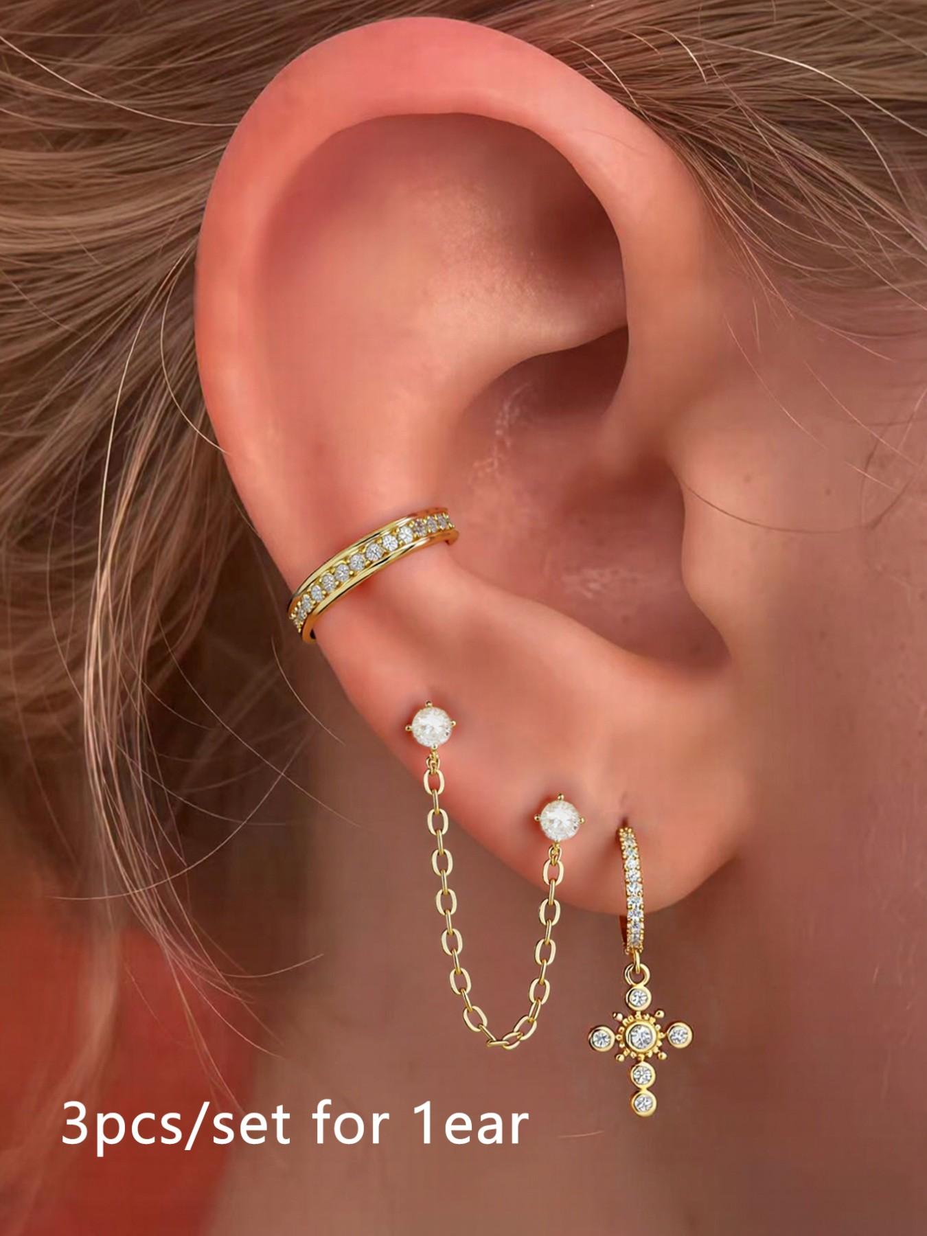 Women's Cross Pendant Earrings Set, Cubic Zirconia Inlay Design, Ideal for Daily Wear & Special Occasions, Perfect Gift Choice