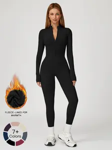 Women's Fall Winter Yoga Jumpsuit, Tight-Fitting Fleece Lined One-Piece, Outdoor Warm Running Fitness Romper