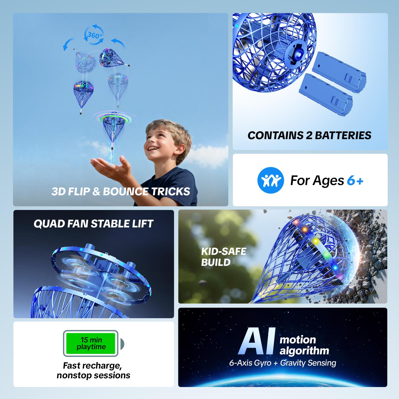 Flystars Motion Control Flying Orb Ball Drone – 360° Flip & Trick Hover Ball Spinner, Hand-Controlled Mini Drone for Kids Ages 6+ & Adults, Indoor/Outdoor Galaxy Toy, Fun Gift for Halloween, Easter & Christmas