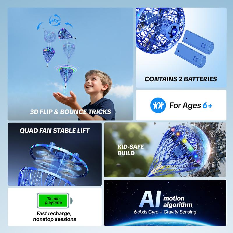 Flystars Motion Control Flying Orb Ball Drone – 360° Flip & Trick Hover Ball Spinner, Hand-Controlled Mini Drone for Kids Ages 6+ & Adults, Indoor/Outdoor Galaxy Toy, Fun Gift for Halloween, Easter & Christmas