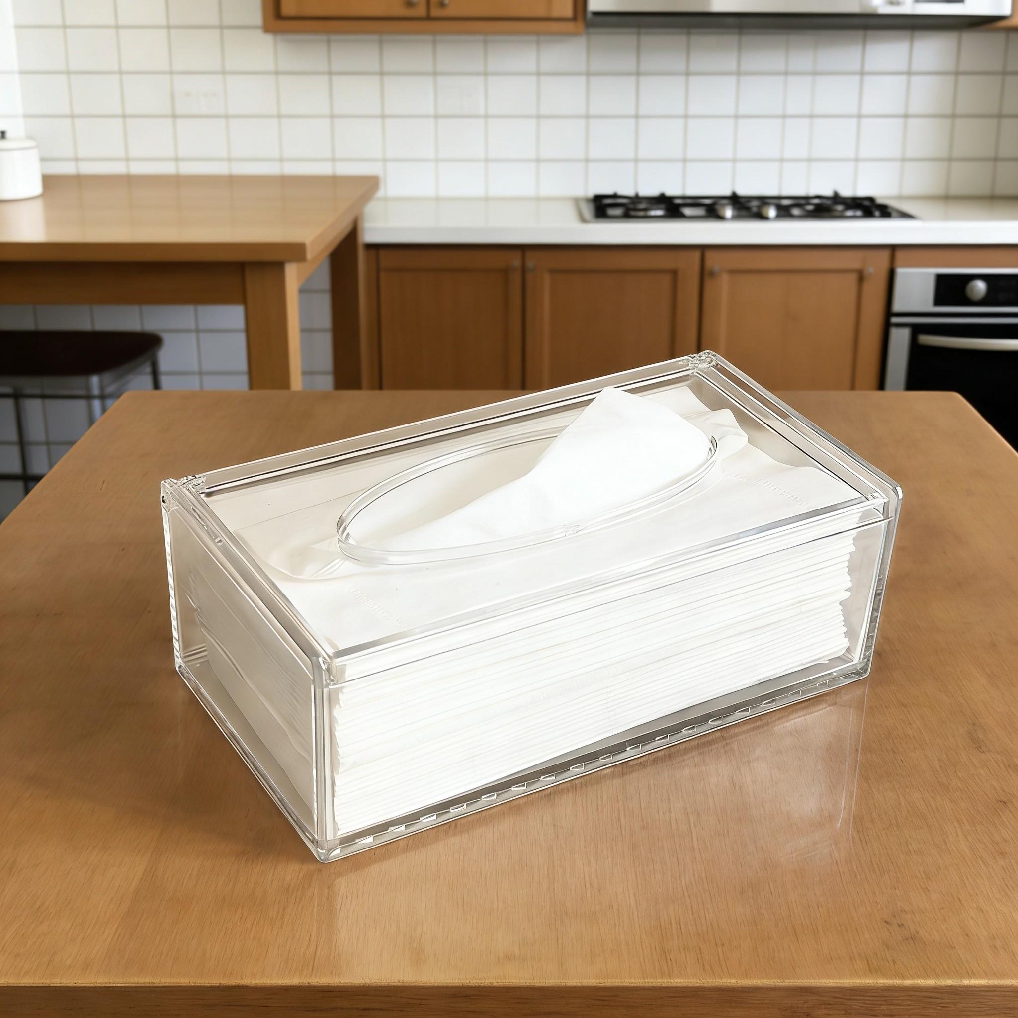 Transparent Acrylic Napkin Holder, Rectangular Design, Ideal for Bathroom Kitchen Car Restaurant, Durable Modern Aesthetic, Tissue Holder