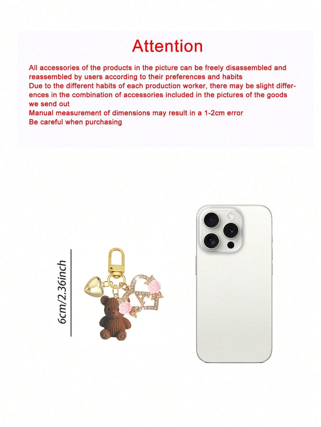 1 letter teddy bear keychain, hollow heart-shaped flower letter design, cute bear pendant charm suitable for handbags, wallets, backpacks, travel bags, Bag Charms, decorative keychain suitable for gym, classroom, games, Keychain Accessory