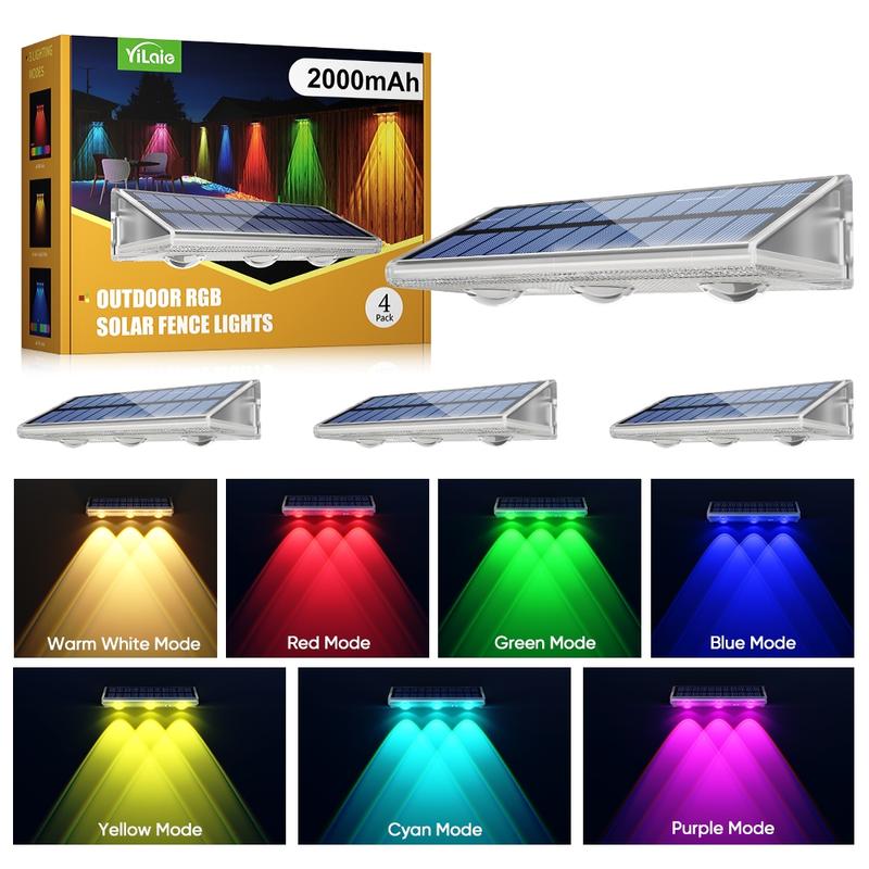 Outdoor Solar Garden Wall Light Fence Lamp, Solar Lights Outdoor, 2/4 Pack LED Solar Charging, Automatic Day Charge Night Light, IP68 Waterproof, 7 Color Options Outdoor Solar Garden Wall Light Fence Lamp, Solar Lights Outdoor, 2/4 Pack LED Solar Charging, Automatic Day Charge Night Light, IP68 Waterproof, 7 Color Options