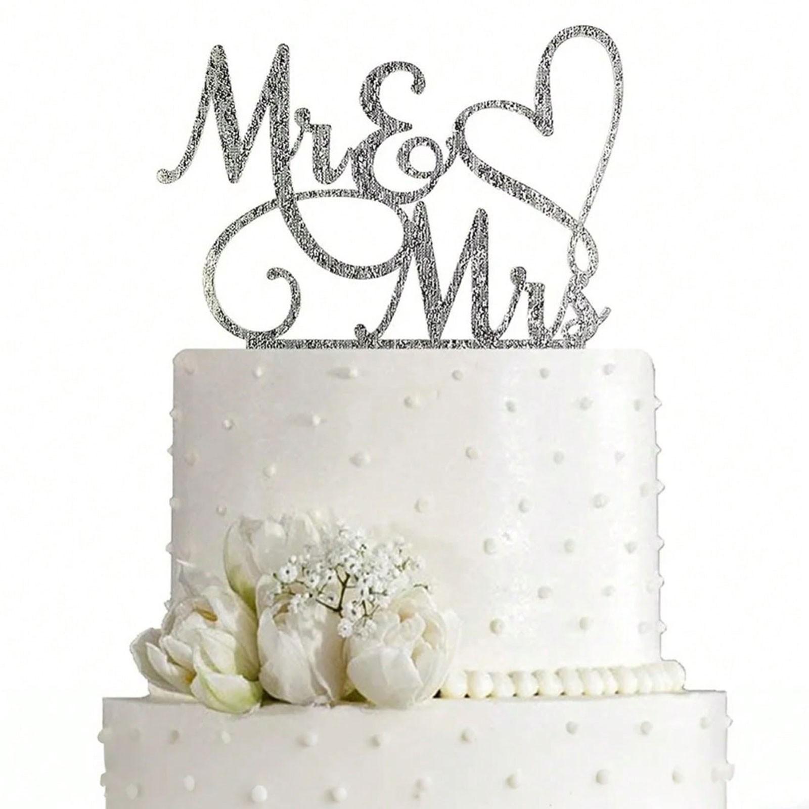 Silver Color Wedding Cake Decorations, Bride and Groom Cake Topper, Sparkly Bridal Party Favor, Elegant Event Accessory