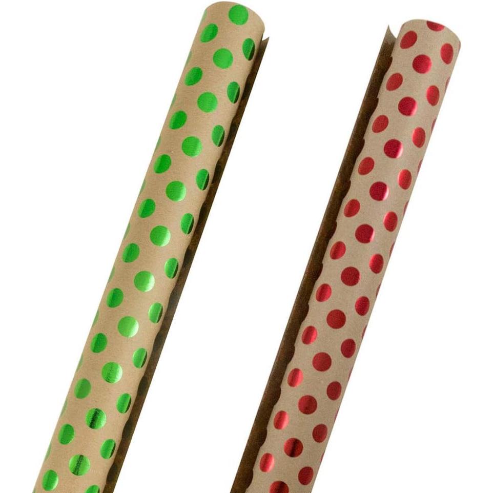 Wrap -  Wrapping  - 50 Sq Ft  - Red & Green Dots   - 2 Rolls/Pack