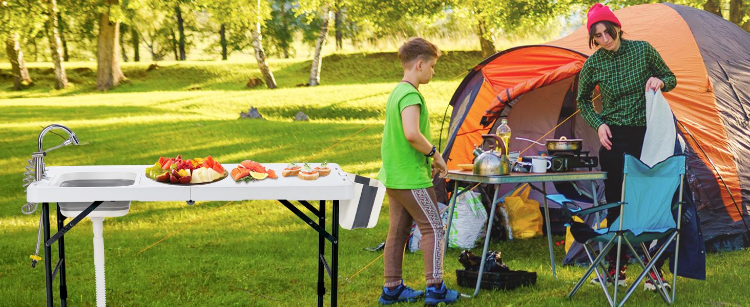 AHB 50" Folding Cleaning Table with Foldable Sink, Larger Desktop, Compact Folding Volume, Cleaning Kit, Hose Hookup - Lightweight Outdoor, Portable Multi-Purpose, Compact Hidden, Easy-Carry, Outdoor Sports Tables for Camping, Fishing, Lightweight Outdoor AHB 50" Folding Cleaning Table with Foldable Sink, Larger Desktop, Compact Folding Volume, Cleaning Kit, Hose Hookup - Lightweight Outdoor, Portable Multi-Purpose, Compact Hidden, Easy-Carry, Outdoor Sports Tables for Camping, Fishing, Lightweight Outdoor