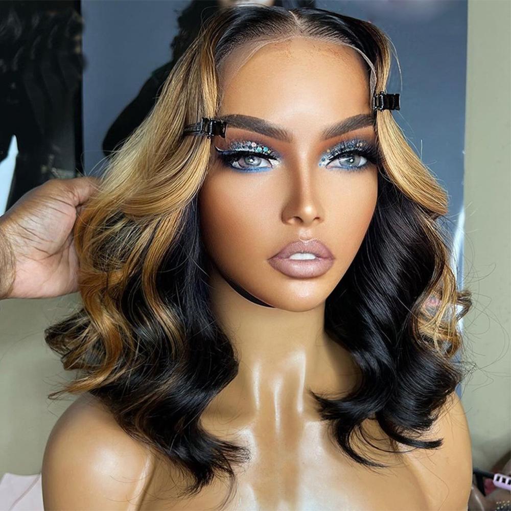 Blonde Highlight Body Wave Lace Front Wigs Human Hair Pre Plucked with Baby Hair 1B/30 Body Wave Bob Wig Human Hair 13x4 Short Body Wave Bob Wigs For Women SpringStatements