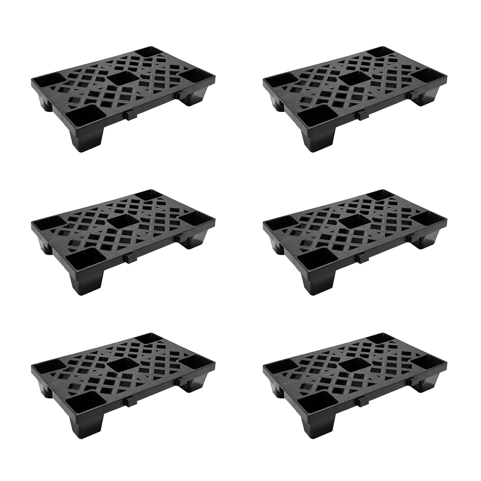 8 Pack Black Plastic Pallets, Interlocking & Nestable Floor Tiles, Heavy Duty HDPE Grid Pads for Garage, Basement, Warehouse, 19.7" x 11.8" x 3.9"