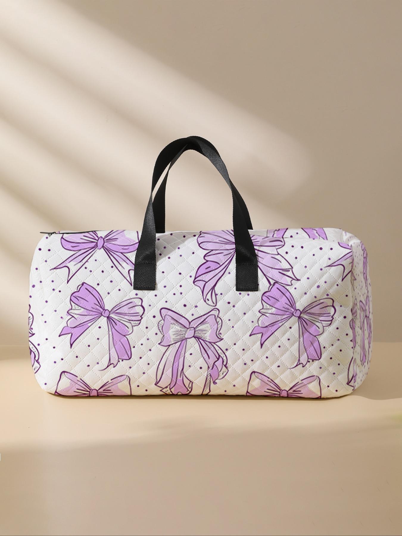 2024 New Style Quilted Bow Pattern Duffle Bag, Large Capacity Travel Bag, Portable Overnight Duffel Bag with Shoe Storage, Fashionable Travel Bag for Women & Girls