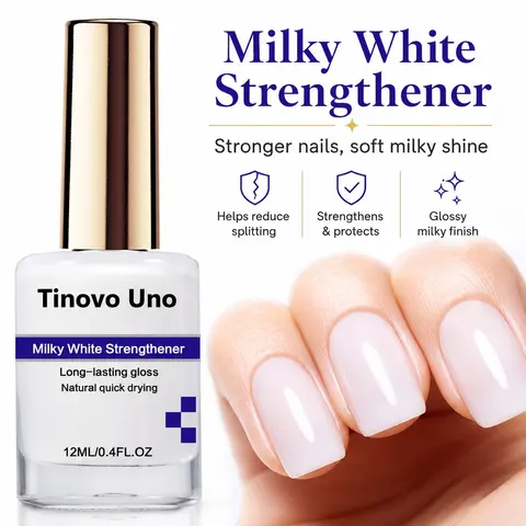Tinovo Uno Milky Nail Strengthener, Long Lasting Shine & Fast Drying Nail Care Product for Women & Girls, Professional Nail Art & Nail Polish for Home & Salon Use, Nail Strengthening Polish