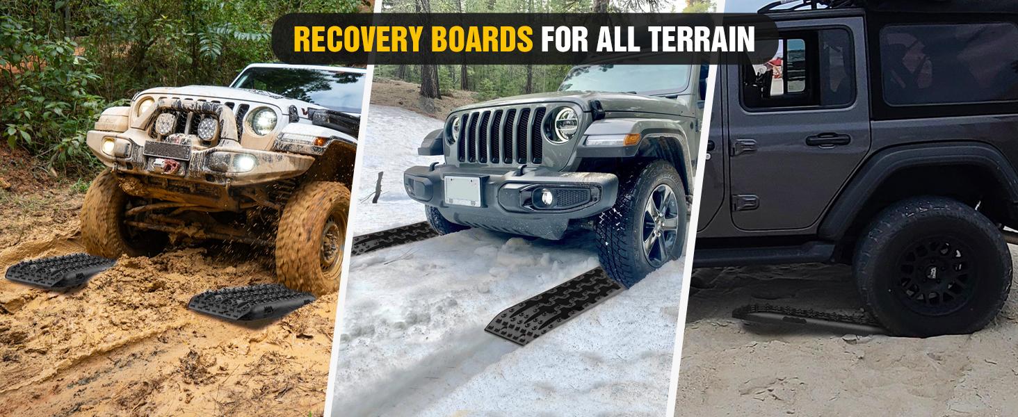 Nilight Recovery Off-road Traction Boards  Tire Ladder Mats For 4WD 4X4 Mud Sand Snow with 2PCS Mounting kit Zipper Bag 2 leashes (Black) Friction Offroad Automotive