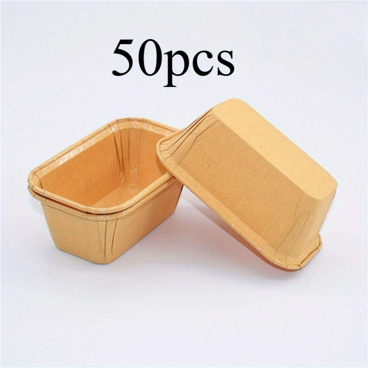 50pcs Greaseproof Cardboard Baking Cups - Rectangle Mini Loaf Cake & Muffin Cases with Ribbed Sides, Stackable Design for Even Baking, Perfect for Bread, Cupcakes, Desserts (Bakery-Grade, Food-Safe), Baking Accessories, Cupcake Storage, Baking Supplies