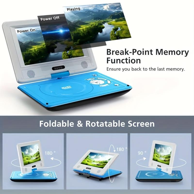 EDVD 11.5-inch Blue Portable DVD Player with 5-Hour Rechargeable Battery Home Theater Surround System Remote Control Car Charger Adapter RCA CD Player Karaoke Machine Headphone Box Audio cd player