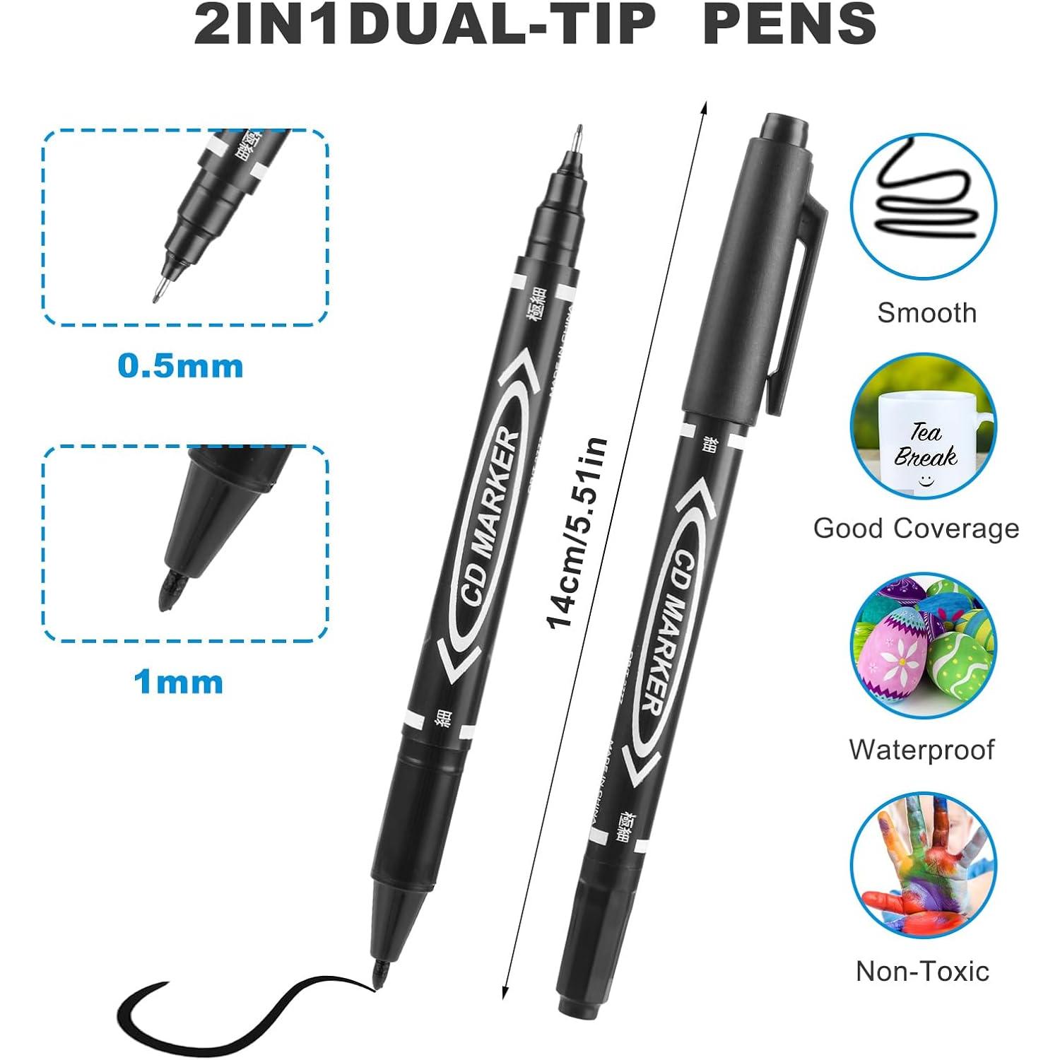 Black Markers for Drawing, 10 Pack  Tip Brush Pens Permanent Marker Set for Art Drawing Sketching Writing Dooding Marking