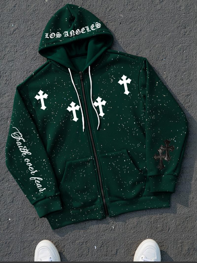 Men's Zip Up Hoodie Sweatshirt, Fashion Starry Shiny Fashion Hooded, Loose Casual Long Sleeve Pullover For Fall Outfits & Winter Outfits, Thick Soft Fabric, Mens Top For Daily Wear, Graphic Print Hoodie