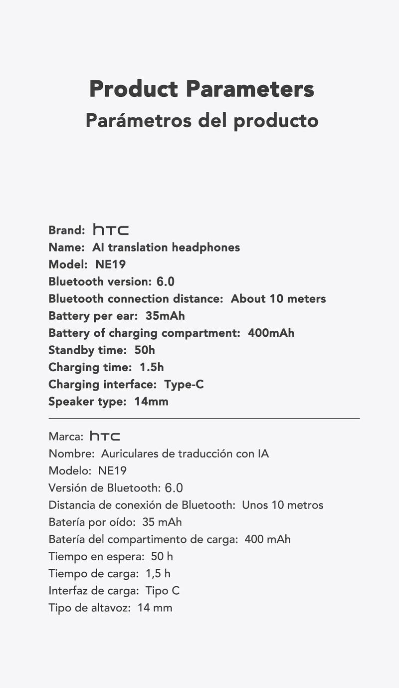 HTC NE19 AI Translation Earbuds Open Ear Wireless Headphones 134 Languages Translatable Bluetooth Smart Earphones