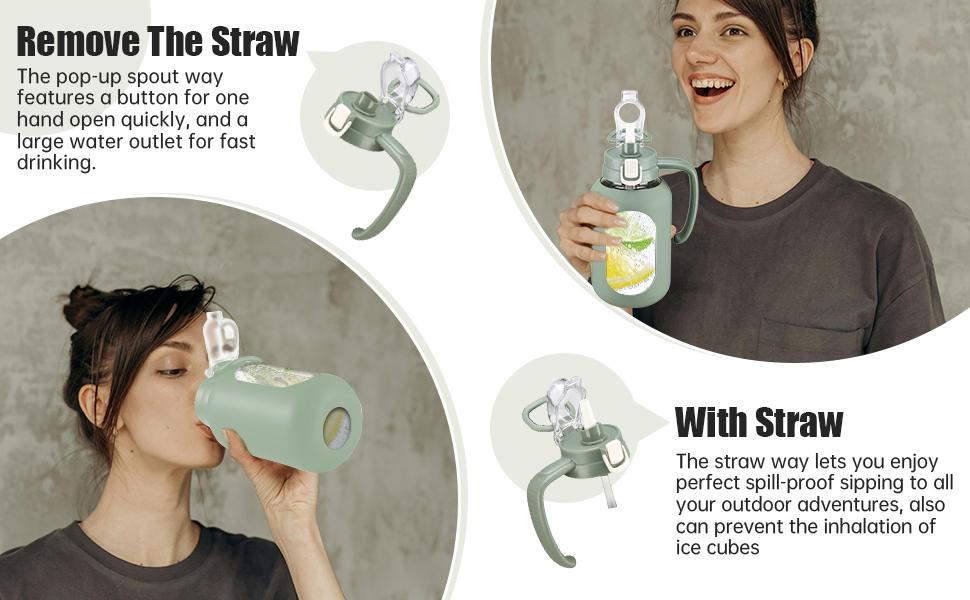 【WINSA】 64 oz Glass Water Bottle with Lid and Handle Half Gallon Water Bottle with Time Marker Large Water Bottle with Silicone Sleeve for Coffee, Juice Homemade Beverages Hydration Tumbler Waterbottle Drinkware