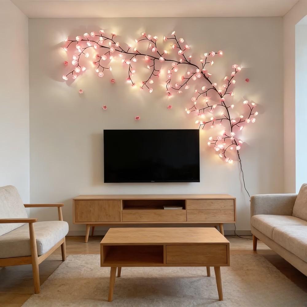 96 LED Cherry Blossom String Lights, Bendable Sakura Branches, 8 Lighting Modes, USB Powered, DIY Decor for Bedroom, Wall, Party, Wedding, Holiday, Versatile Usage
