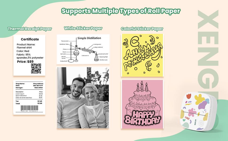 8 Rolls Paper for XenGro Mini Printer (3 Colored Stickers+3 White Stickers +2 Thermal Paper) for Study Notes,Gifts,Photos, Memos,Lists,Journals Printing Machine Sticky Label 8 Rolls Paper for XenGro Mini Printer (3 Colored Stickers+3 White Stickers +2 Thermal Paper) for Study Notes,Gifts,Photos, Memos,Lists,Journals Printing Machine Sticky Label