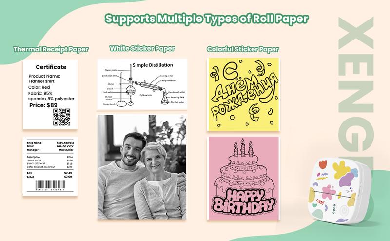 8 Rolls Paper for XenGro Mini Printer (3 Colored Stickers+3 White Stickers +2 Thermal Paper) for Study Notes,Gifts,Photos, Memos,Lists,Journals Printing Machine Sticky Label