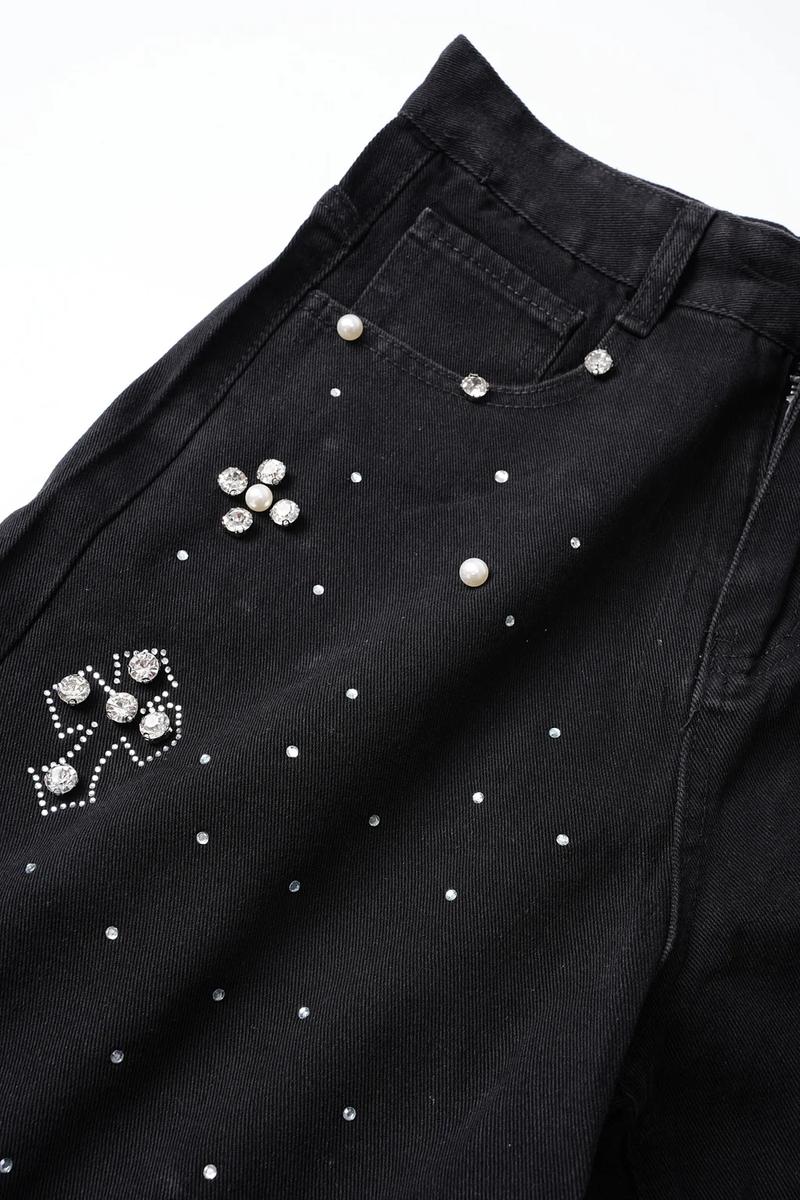 Sopula Studio Men's Hiphop Cross Hot Diamond Jorts Denim Shorts Streetwear Pocket