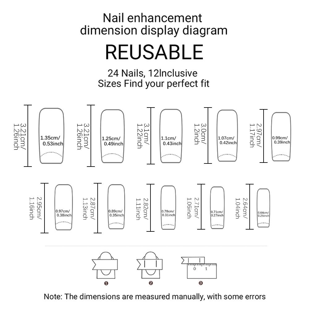 24pcs Medium Square Press-On Nails, French Style Glossy Finish, Reusable DIY Nail Art for Parties and Daily Wear, Shining Rhinestone, Nails Press Ons
