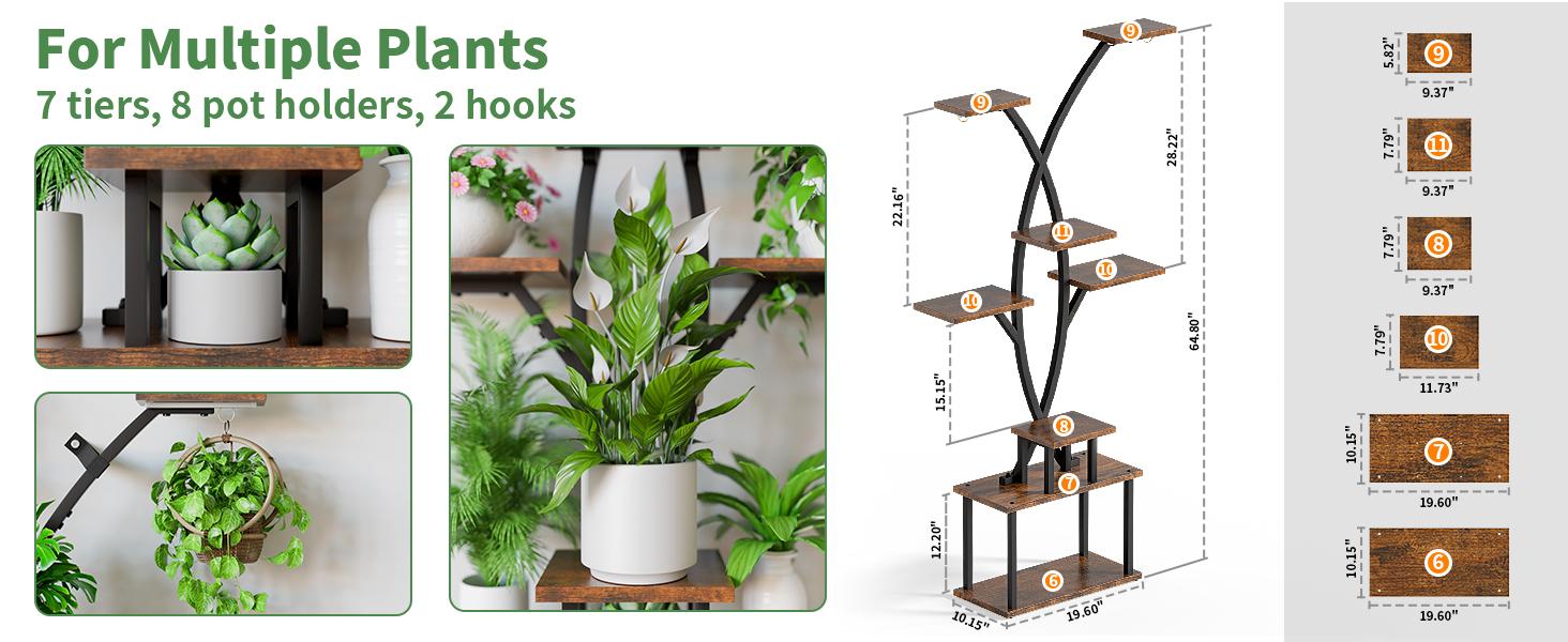63" Metal 7 Tiered Plant Stand with Grow Lights, Tall Plant Display Rack Organiser for Hanging Plants, Large Plant Flower Holder Shelf for Indoor & Outdoor Nature-Decor 63" Metal 7 Tiered Plant Stand with Grow Lights, Tall Plant Display Rack Organiser for Hanging Plants, Large Plant Flower Holder Shelf for Indoor & Outdoor Nature-Decor
