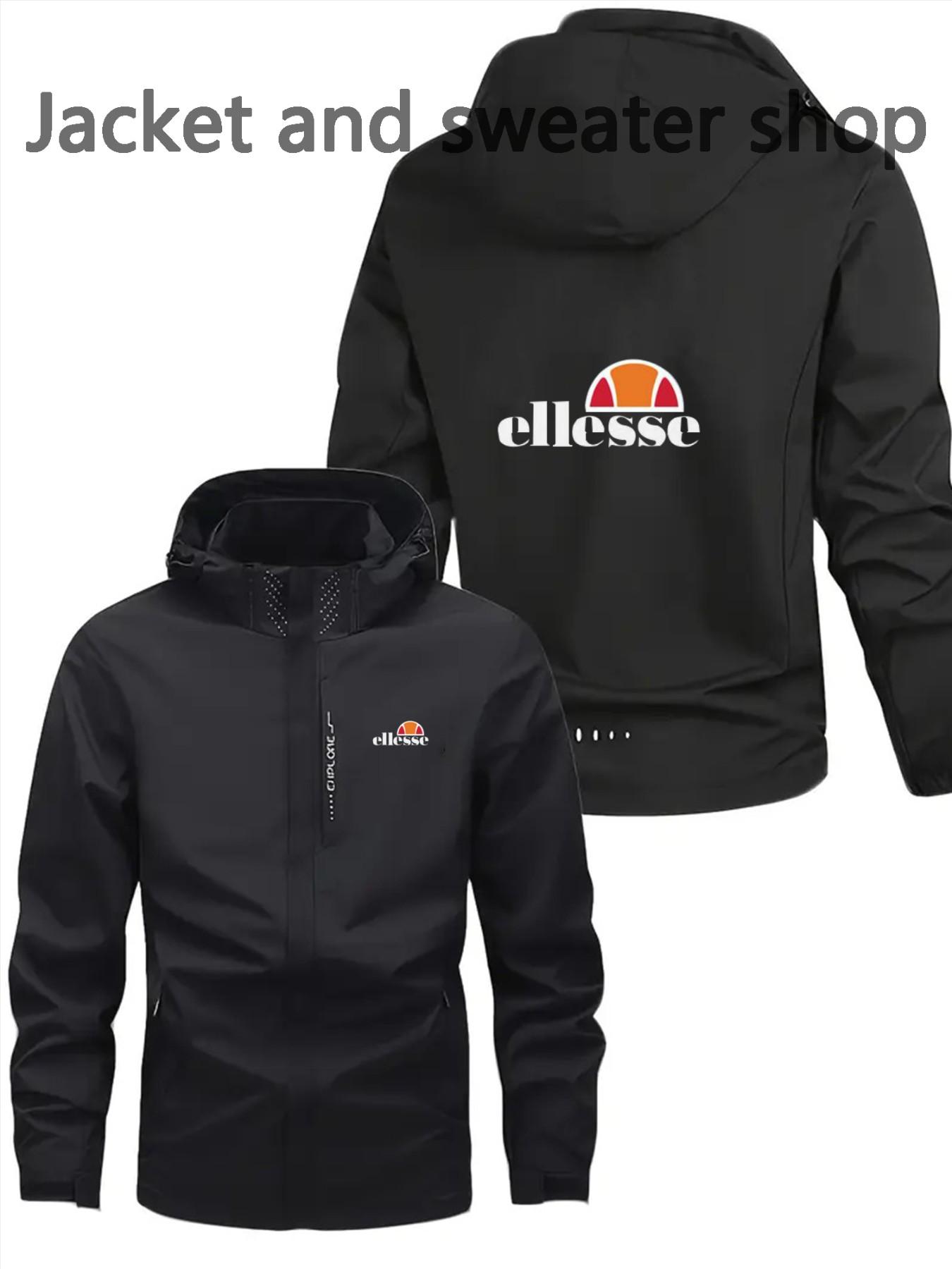 Men's Lightweight Polyester Fashion Hooded Jacket, Ellesse Print, Full Zipper Front, Casual Outdoor Spring & Fall Coat