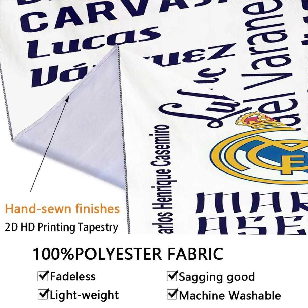 Real Madrid CF Tapestry Wall Hanging, Soccer Team Champions League Themed Wall Tapestry, Sports Fan Room Decor, Dorm Bedroom Living Room Man Cave Wall Art Decoration, Perfect Gift for Football Fans