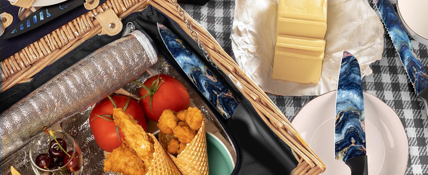 Astercook 6-Piece Stratigraphic Knife Set, 6 Anti-Rust Stainless Steel Knives with Blade Guards, Dishwasher Safe.