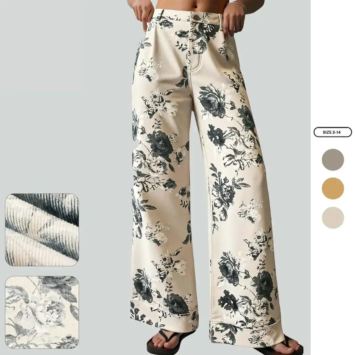 Imily Bela Women's Floral Baggy Wide Leg Jeans Casual High Waisted Boyfriend Vintage Boho Denim Pants with Pockets
