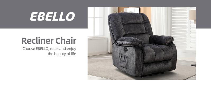 [HolidayHaul]EBELLO Overstuffed Massage Recliner with Heat and Vibration, Soft Fabric Manual Reclining Chairs with Side Pocket for Living Room