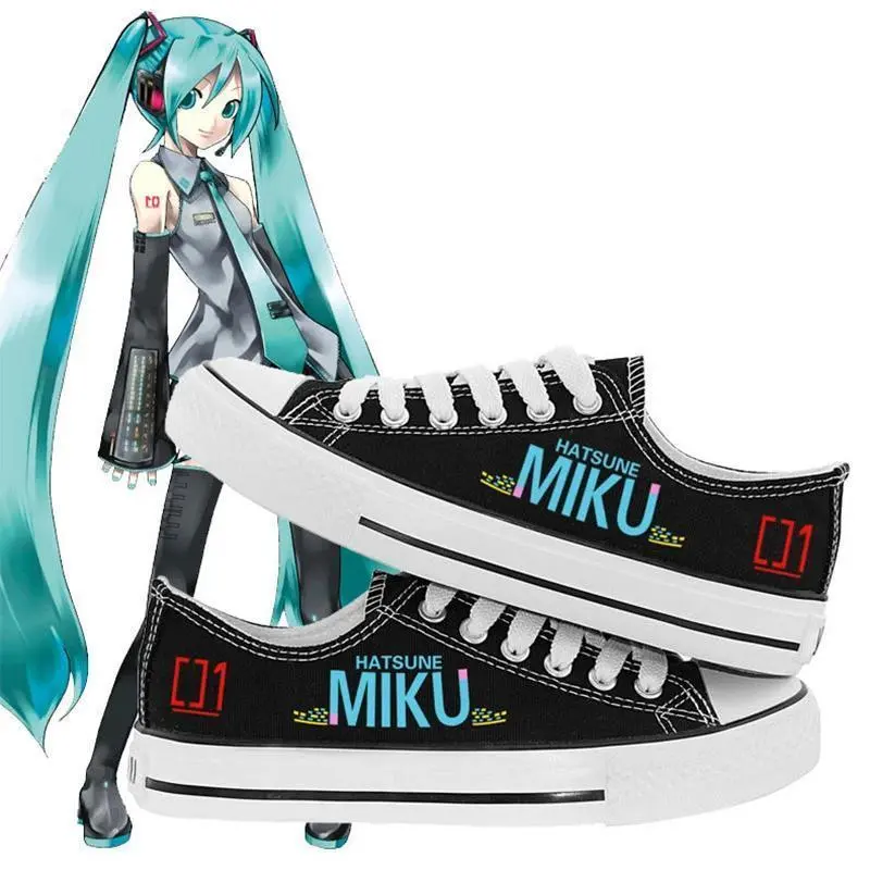 Kawaii Hatsune Miku Spring and Autumn New Anime Peripheral Flat Shoes Cute Cartoon Y2K Casual Couple Canvas Shoes Holiday Gift
