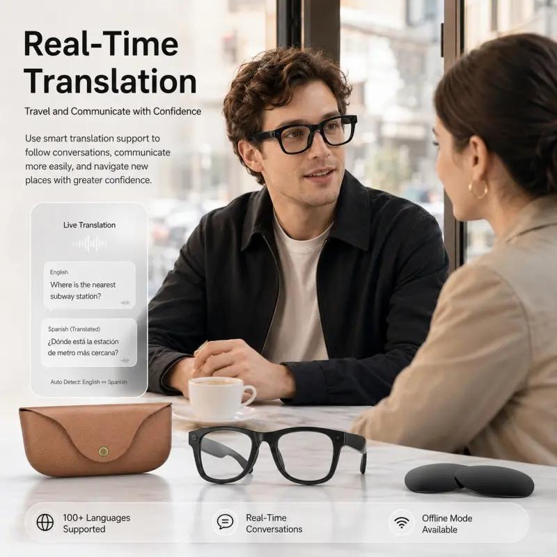 New Mt5 Ultra Ai Smart Glasses, 8mp HD Camera, Voice Recording, Real-Time Translation, Bluetooth-compatible Call, 300mah Battery, 2000mah Charger, Unisex