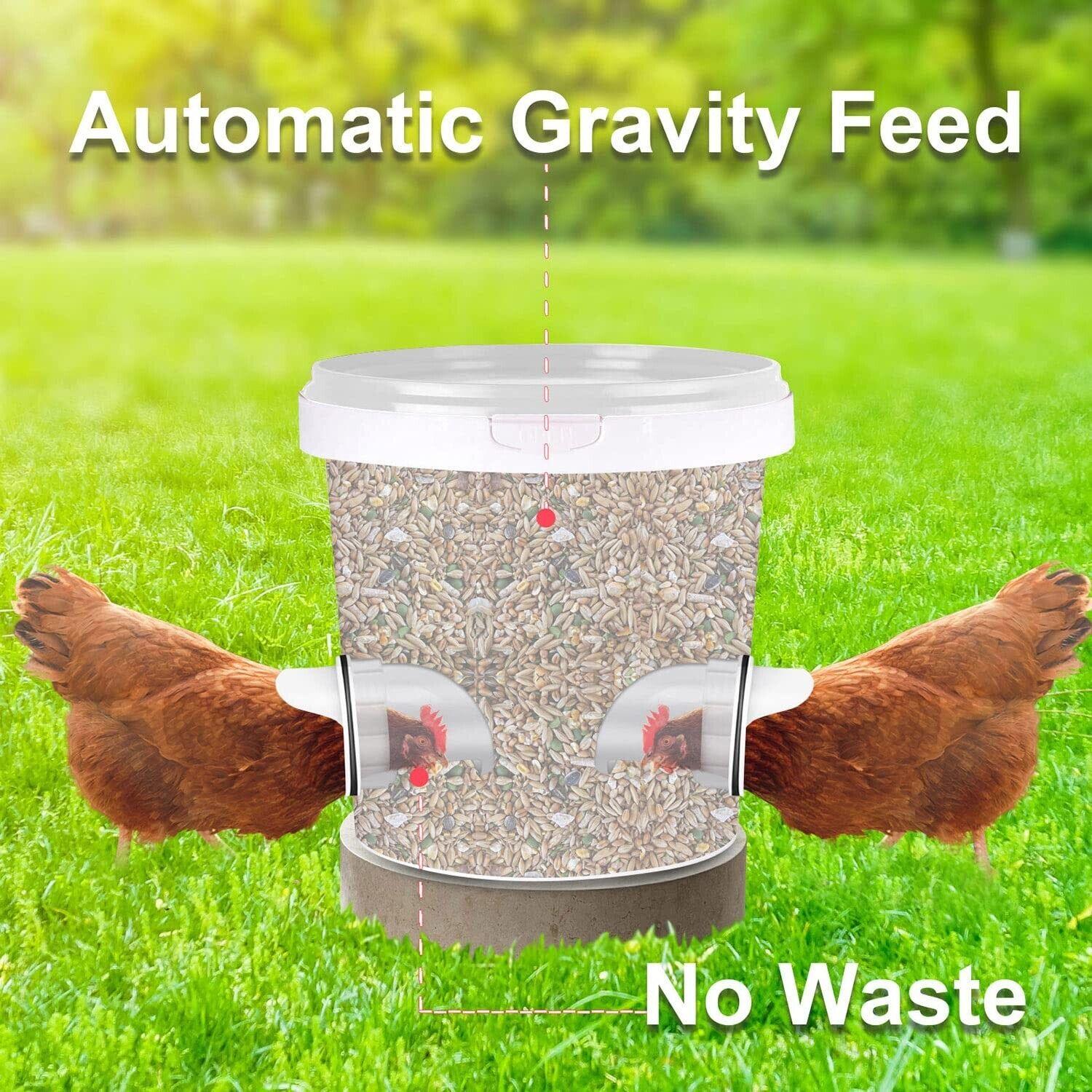 Automatic Chicken Duck Feeder Kit,No Waste Automatic Poultry Feeder Ports Kit & Waterer Set, Rainproof, No Waste,6 Feeding Ports, 6 Water Cups,A hole Saw and Drill Bit