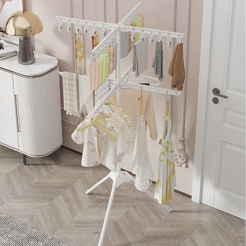 Multifunctional Floor Standing Clothes Rack, Foldable Drying Rack, Bedroom Balcony Laundry Storage Hanger, Powder Coated Steel Pipe, Durable, Clothes Hanging Rack