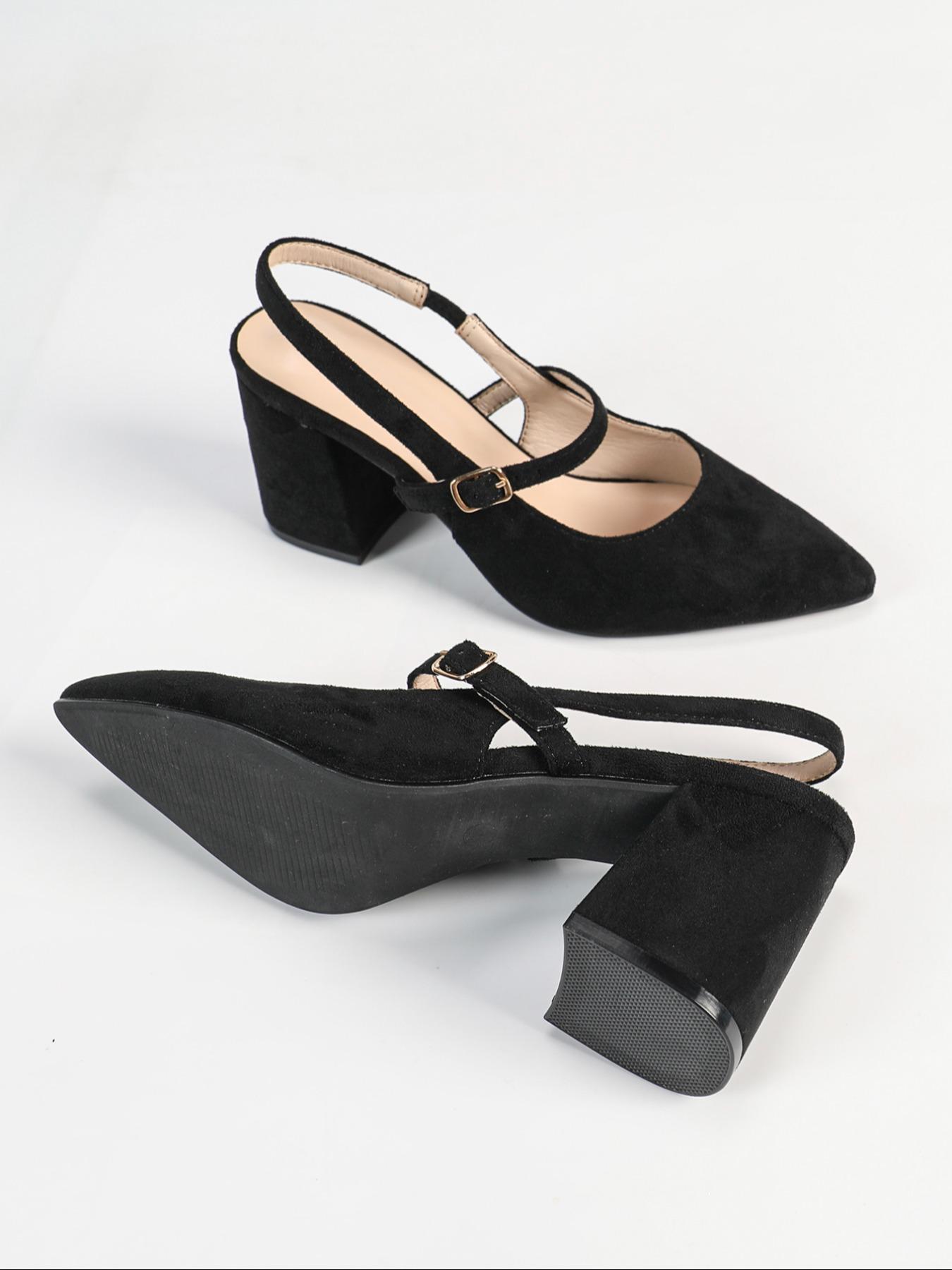 Women's Pointed Toe Chunky Heel Shoes, Elegant French High Heels, Plain Color Versatile, Christmas New Year Wedding Date Vacation Formal Occasion