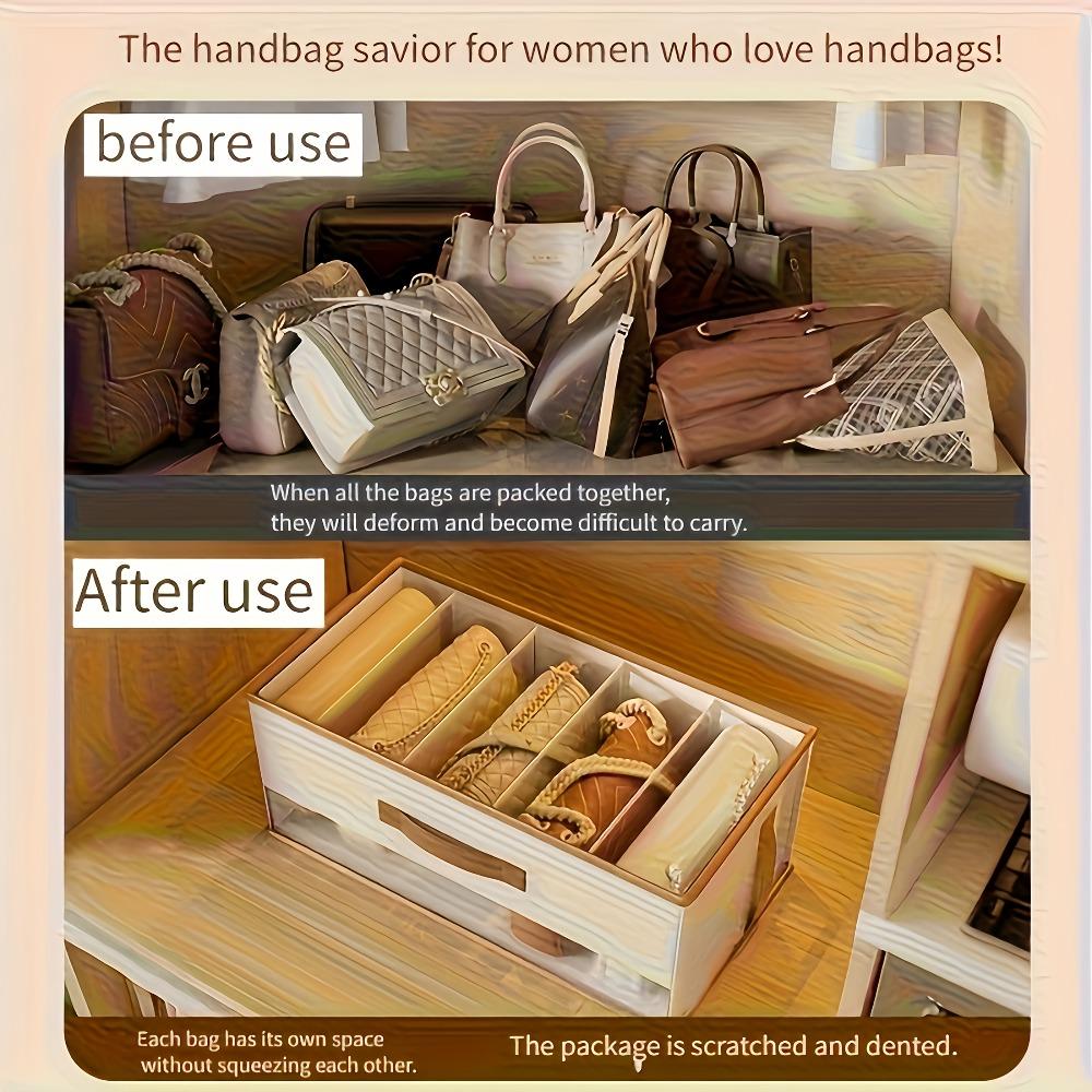 Foldable Elegant Oxford Fabric Handbag Storage Box with Transparent Window, Multi-Compartment Organizer for Closet & Wardrobe, Folding Storage Boxes